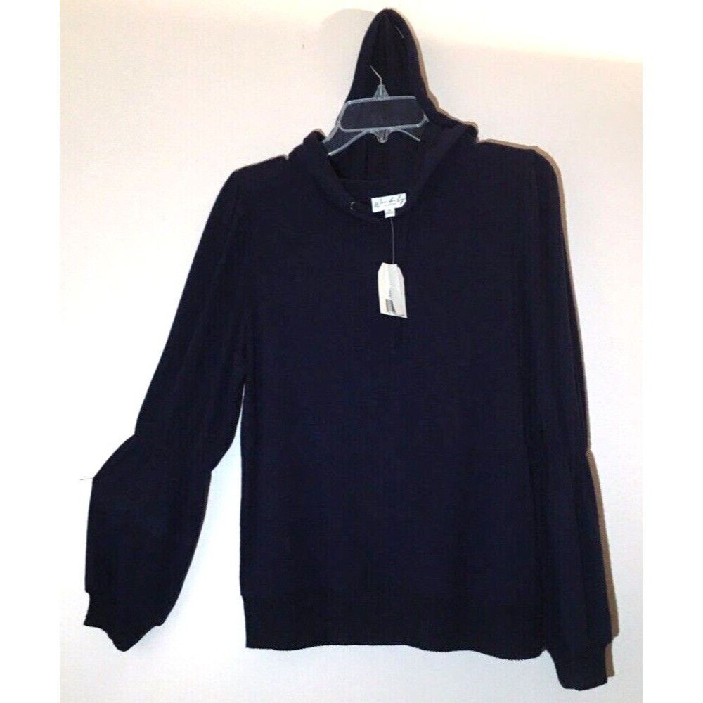WONDERLY sz M Blue Soft Cozy Hoodie Knit Top Long Ruched Sleeve Top Sweater